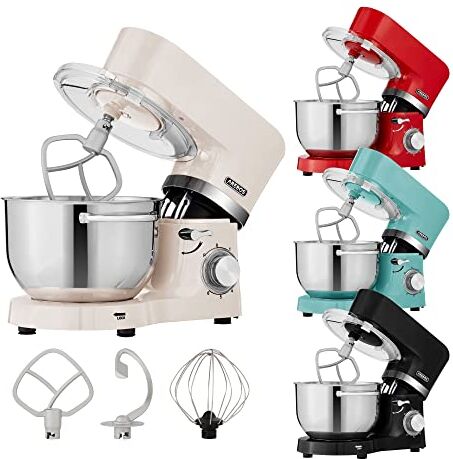 AREBOS Impastatrice Robot da Cucina 1500W   Crema   Con 2 ciotole di miscelazione 4,5L + 5,5L   Multifunzione Impastatore Planetario con Ganci, Frullare   6 Velocità con Impulso Regolabile