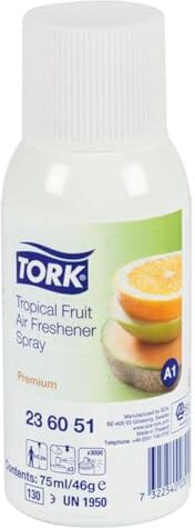 Tork Deodorante Spray Premium Frutti Tropicali / Ricarica da 75 ml per dispenser, compatibile con sistema A1, numero di dosi: 3000