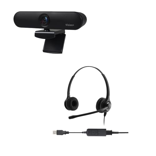 Pro-Ject Vision+ HD 1080P Webcam   Cuffie USB professionali con cancellazione del rumore Stereofonico   Pacchetto Bundle   Compatibile con IceWarp