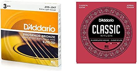 D'Addario EJ15-3D Set Corde Acustica EJ Phosphor BRZ RND WND & EJ27N Set Corde Classica Ej27 Classic Nylon