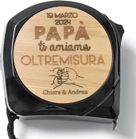 Generic Idea regalo festa del papà nonno metro flessometro 5mt personalizzato inciso su legno per uomo con nomi bambini ti amiamo oltremisura