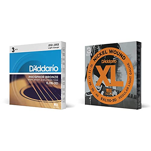 D'Addario EJ16-3D Set Corde Acustica EJ Phosphor BRZ RND WND & EXL110-3D Set Corde Elettrica EXL