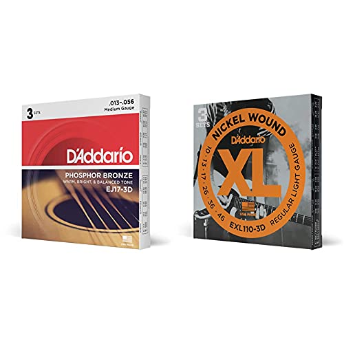 D'Addario Ej17-3D Set Corde Acustica Ej Phosphor Brz Rnd Wnd & Exl110-3D Set Corde Elettrica Exl
