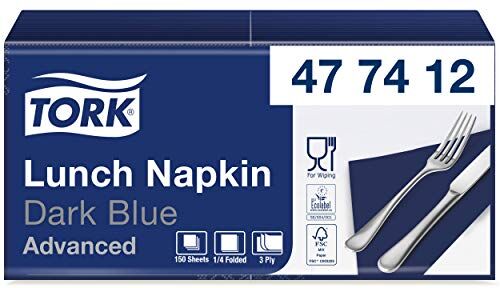 Tork Tovagliolo Lunch Soft Blu scuro Advanced, 3 veli, piegato in 4, 10 pacchi x 150 tovaglioli (1500 pz), 33 cm (lungh.) x 32,6 cm (largh.)