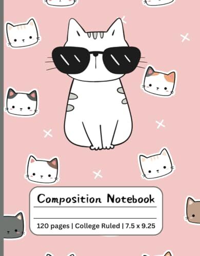 Tee Composition Notebook: Funny Cat with cute background   College Ruled with Field   7.5 x 9.25 inch   120 Pages