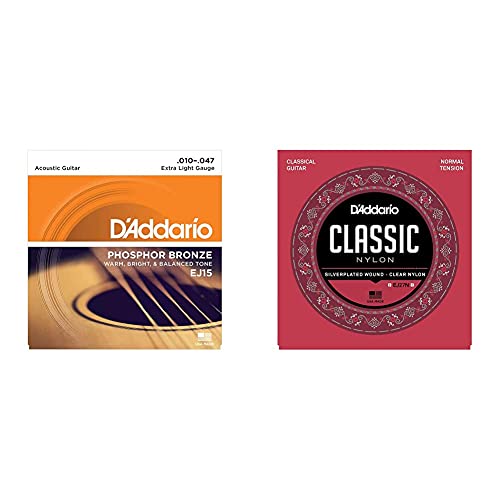 D'Addario EJ15 Set Corde Acustica EJ Phosphor BRZ RND WND & EJ27N Set Corde Classica Ej27 Classic Nylon