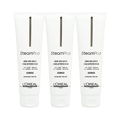 L'ORÉAL Set di 3 creme liscianti da usare con Steampod – Pro Active per capelli spessi, 150 ml