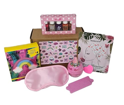 Generic Set di coccole per ragazze, bagno e corpo, 7 articoli in confezione regalo con biglietto, cesto regalo per giovani donne, trucco di bellezza per adolescenti, regali di compleanno per pre-adolescenti,