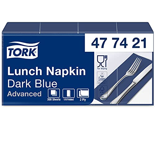 Tork Tovagliolo Lunch blu scuro (piegato in 8) Advanced, 2 veli, 10 pacchi x 200 tovaglioli (2000 pz), 33 cm (lungh.) x 32,6 cm (largh.)