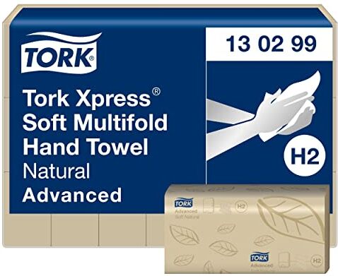 Tork Xpress Soft Multifold Asciugamani naturali H2, qualità Advanced, resistenti agli strappi, 2 veli, 21 x 180 fogli,