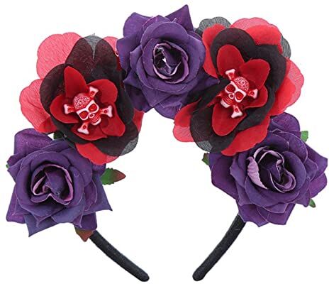 Generic MayDONG Corona di fiori gotica da donna, fascia gotica con teschio, fascia per Halloween e fiori