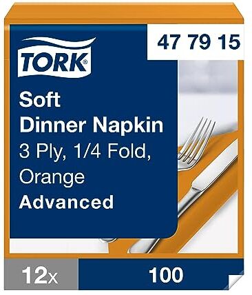 Tork Tovagliolo Dinner Soft arancione Advanced, 3 veli, 12 pacchi x 100 tovaglioli (1200pz), 39 cm (lungh.) x 39 cm (largh.)