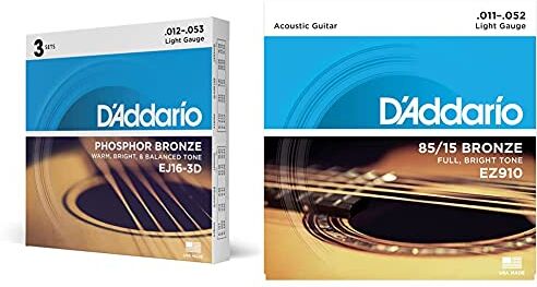 D'Addario EJ16-3D Set Corde Acustica EJ Phosphor BRZ RND WND & EZ910 Set Corde Acustica Ez Great American, Bronzo