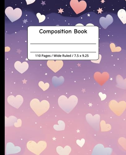 Belle, Poppy Composition Notebook Wide Ruled: Preppy Aesthetic Cute Purple Sky Hearts for Girls and Teens