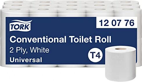 Tork Rotoli Carta Igienica Universal, 2 veli, extra lunghi, compatibile con sitema T4, 30 Rotoli x 400 strappi, bianca