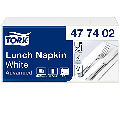 Tork Tovagliolo Lunch bianco (piegato in 8) Advanced, 2 veli, 10 pacchi x 200 tovaglioli (2000 pz), 33 cm (lungh.) x 32,6 cm (largh.)