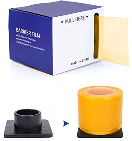 ZJchao Film barriera, Rotolo di pellicola per barriera 1200 fogli, nastro barriera in pellicola protettiva per tatuaggio impermeabile monouso ad adsorbimento automatico, con base,Pellicola per(Giallo)