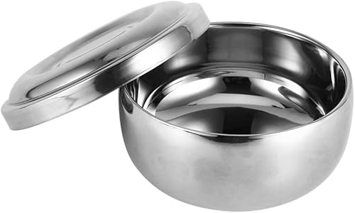 ZJchao Portasapone da barba, portasapone da barba con coperchio per pennello da barba ciotola in acciaio inox Tazza da barba, piatto da barba in acciaio inox con coperchio per sapone ciotola da barba da uomo