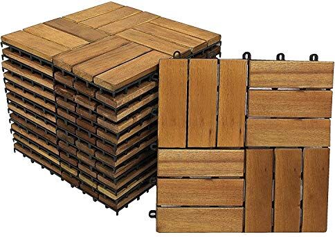 SAM Set di 33 Piastrelle in Legno 02 per 3 m², Piastrelle in Legno di Acacia, Piastrelle con 12 doghe per Giardino, terrazza, Balcone, Pavimento con Struttura drenante