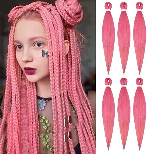 Generic 6 confezioni di capelli pre-allungati EZ treccia capelli professionali facili da intrecciare capelli in fibra sintetica intrecciare capelli facili intrecciare capelli senza nodi (66 pollici, rosa)