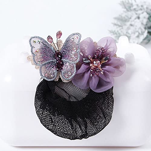 Generic Clip di capelli delle donne, fiore farfalla primavera clip crochet Bun Net, capelli Bun copertura Barrettes Net Snood(Thin Net-Purple)