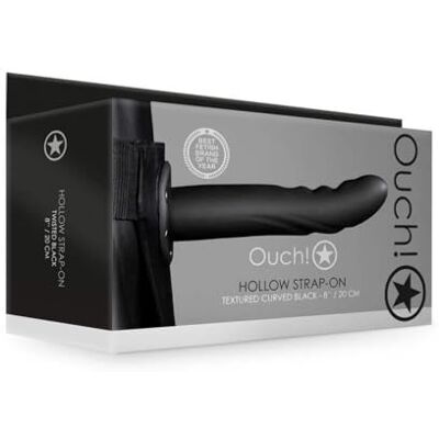 SHOTS OUCH! Textured Curved Hollow Strap-on 8in/20cm Black 20 cm Hollow Strap-On SHOTS OUCH! Textured Curved Hollow Strap-on 8in/20cm Black 20 cm Hollow Strap-On