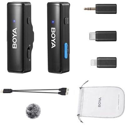 BOYA Wireless Lavalier Microfono, LINK A1 Mini Lapel Microfono per iPhone Android Fotocamera PC Laptop Registrazione video, Vlog, Podcast Live Stream Intervista (TX + RX) BOYA Wireless Lavalier Microfono, LINK A1 Mini Lapel Microfono per iPhone Android Fotocamera PC Laptop Registrazione video, Vlog, Podcast Live Stream Intervista (TX + RX)
