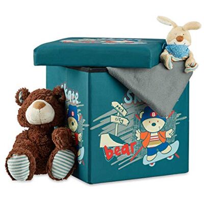 Relaxdays Sgabello pieghevole bambini, cesta porta-giochi, pouf contenitore, scatola con coperchio, HxLxP 38x38x38 cm, orso Relaxdays Sgabello pieghevole bambini, cesta porta-giochi, pouf contenitore, scatola con coperchio, HxLxP 38x38x38 cm, orso
