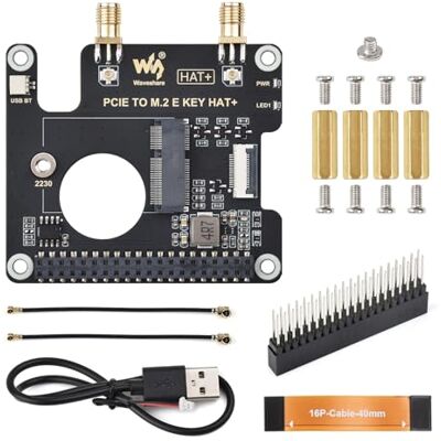 Waveshare PCIe to M.2 E Key HAT, Compatible with Raspberry Pi 5, Support Various NGFF (M.2 E Key) Wireless NIC, Supports USB Bluetooth Connection and HAT+ Standard, Raspberry Pi 5 PCIe HAT Waveshare PCIe to M.2 E Key HAT, Compatible with Raspberry Pi 5, Support Various NGFF (M.2 E Key) Wireless NIC, Supports USB Bluetooth Connection and HAT+ Standard, Raspberry Pi 5 PCIe HAT