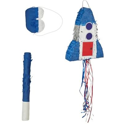 Relaxdays Pinata Razzo, con Bastone e Maschera, per Bambini, Compleanni, da riempire, 40 x 30 x 9 Relaxdays Pinata Razzo, con Bastone e Maschera, per Bambini, Compleanni, da riempire, 40 x 30 x 9