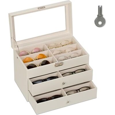Relaxdays Porta Occhiali Multiplo, Scatola per 18 Paia, Espositore con Cassetti, HxLxP 22,5 x 33,5 x 19 cm, Bianco Relaxdays Porta Occhiali Multiplo, Scatola per 18 Paia, Espositore con Cassetti, HxLxP 22,5 x 33,5 x 19 cm, Bianco