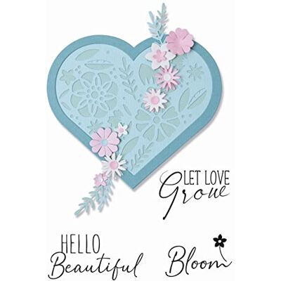 Sizzix Set fustelle Framelits con francobolli Cuore in fiore, Sizzix Set fustelle Framelits con francobolli Cuore in fiore,