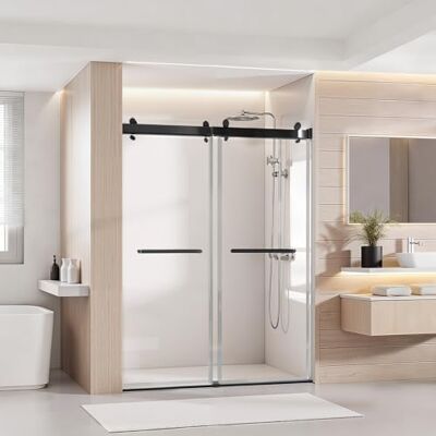 VEVOR Porta Doccia Scorrevole in Vetro, Porta Scorrevole per Box Doccia con 2 Ante in Vetro Trasparente Temperato Spessore 10 mm, Rivestimento Nano Anticalcare con Binario Silenzioso, 1219mm x 1930mm VEVOR Porta Doccia Scorrevole in Vetro, Porta Scorrevole per Box Doccia con 2 Ante in Vetro Trasparente Temperato Spessore 10 mm, Rivestimento Nano Anticalcare con Binario Silenzioso, 1219mm x 1930mm