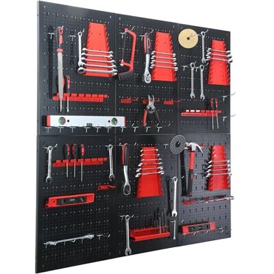 Relaxdays Set Parete portautensili 6 Pannelli forati, 58 pz, Nero/Rosso A x L: 60 x 40 cm, metallo Relaxdays Set Parete portautensili 6 Pannelli forati, 58 pz, Nero/Rosso A x L: 60 x 40 cm, metallo