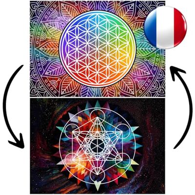 Majestic Fiore della vita per ricaricare le pietre (Recto) e Cube de Metettron (Verso) Formato A4 1 tavola unica plastificata e stampata in Francia, creata da un artista francese Majestic Fiore della vita per ricaricare le pietre (Recto) e Cube de Metettron (Verso) Formato A4 1 tavola unica plastificata e stampata in Francia, creata da un artista francese