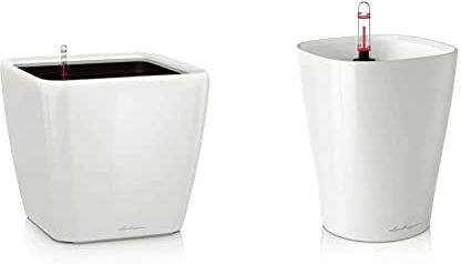 Lechuza Set Completo Vaso Quadro Premium 28, Colore Bianco Lucido & Premium Deltini 14cm, Bianco Laccato Auto Watering zigrinata Orchid Planter Pot