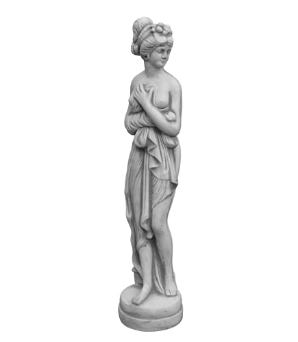 gartendekoparadies.de Statua Pandora su base rotonda, statuetta in pietra, altezza 73 cm, 13 kg, grigio, resistente al gelo in pietra gres per esterni