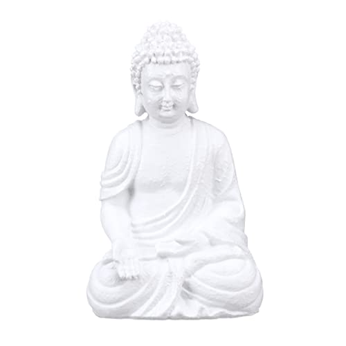 Relaxdays Statua del Buddha Seduto, Figura da Giardino Alta 30 cm, Resistente alle Intemperie, Poliresina, Bianco