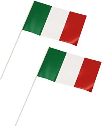 Generico Bandiera Italia Coppia Bandierine con Asta 2 Bandierine Italia cm 18x28 con Asta cm 40 Tricolore Bandiera Italiana con Bastoncino