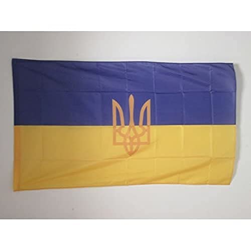 AZ FLAG Bandiera Ucraina con Stemma 150x90cm Bandiera Ucraina con Blasone 90 x 150 cm Foro per Asta