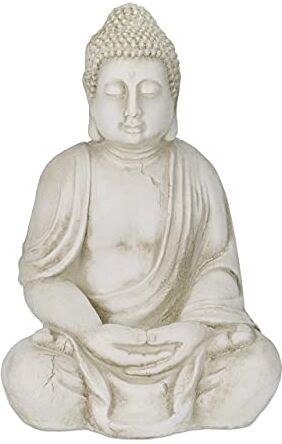 Relaxdays Buddha, Figura da Giardino, Resistente alle Intemperie, Buddha Seduto, in Poliresina, HLP 70x45x35 cm, Crema