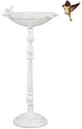 Relaxdays Abbeveratoio, Vaschetta per Uccellini da Terra, Decorazione Giardino, Accessori per Uccelli, 74,5 cm, Bianco