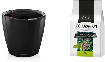 Lechuza Set completo Vaso Classico Premium 28, Colore nero Pon, Substrato minerale e inorganico, adatto per coltura, a rilascio graduale di sostanze nutritive, confezione 6 L0