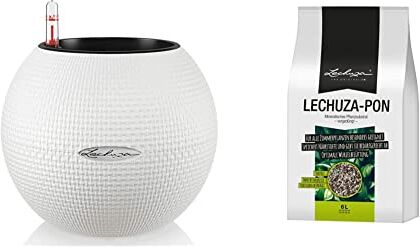 Lechuza Trend Puro 20 Centimetri Tessuto Bianco Auto Watering sferica Planter Pot & Pon, Substrato minerale e inorganico, adatto per coltura