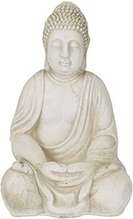 Relaxdays Buddha, Figura da Giardino, Resistente alle Intemperie, Buddha Seduto, Ossido di Magnesio, 50x33x26 cm, Crema