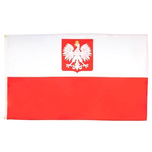 AZ FLAG Bandiera Polonia con Aquila 250x150cm Gran Bandiera Polacca con Stemma 150 x 250 cm Bandiere