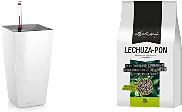 Lechuza Premium Maxi Cubico 14 Centimetri Bianco Laccato Auto Watering Pianta & Herb Planter Pot & Pon, Substrato minerale e inorganico, adatto per coltura