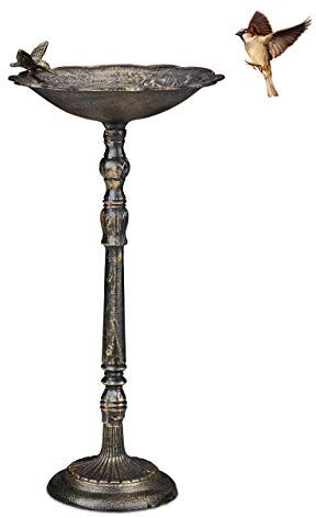 Relaxdays Abbeveratoio, Vaschetta per Uccellini da Terra, Decorazione Giardino, Accessori per Uccelli, 74,5 cm, Bronzo