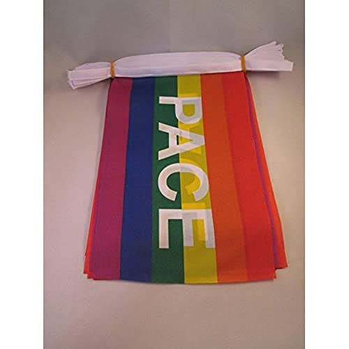 AZ FLAG Ghirlanda 12 Metri 20 Bandiere Arcobaleno Pace 45x30cm Bandiera Pace Rainbow Flag 30 x 45 cm Festone BANDIERINE