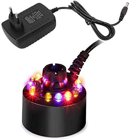 Gutecomuik Mist Maker, 12 LED Mister Fogger Acqua Fontana Stagno Nebbia Macchina Atomizzatore Umidificatore d'aria, Fontana Interna Perfetto per Halloween Decorazione (nero)